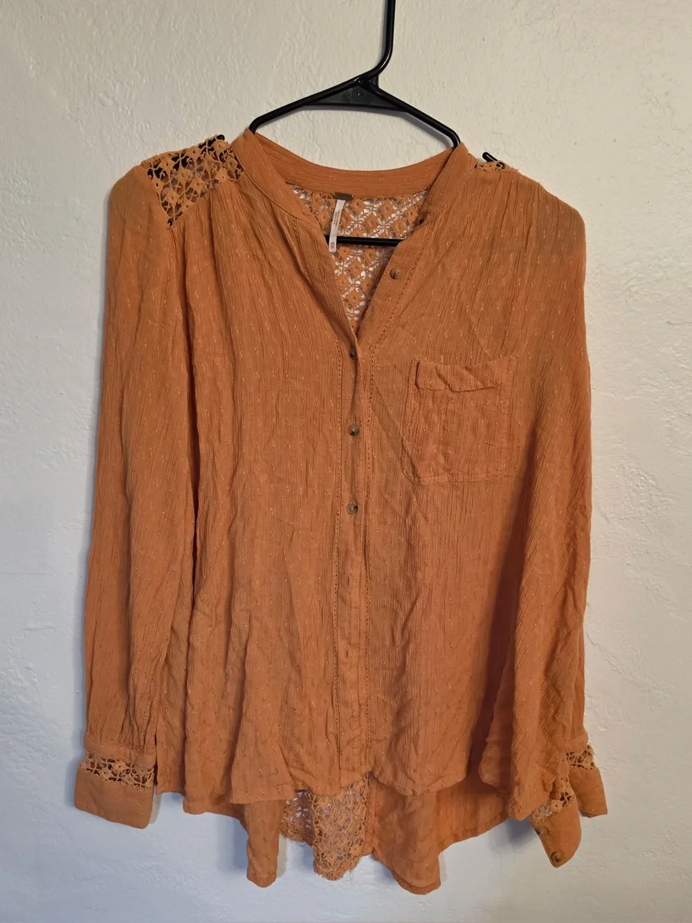 Free People The Best Button Down Crochet Blouse Shirt Peach Size XS
